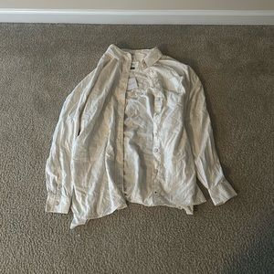 American Eagle beige and white stripped oversized button-up